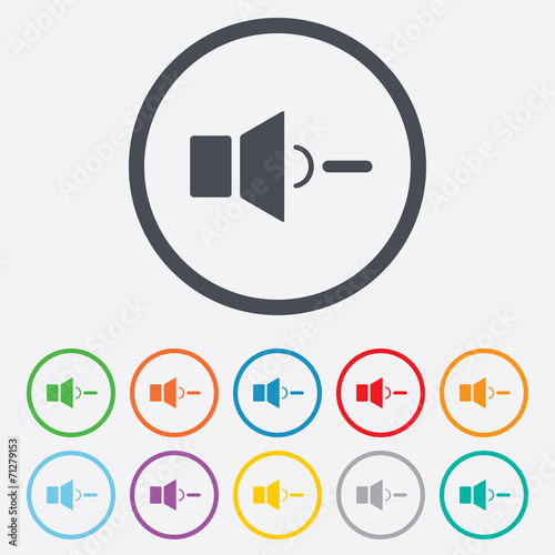 Speaker low volume sign icon. Sound symbol.