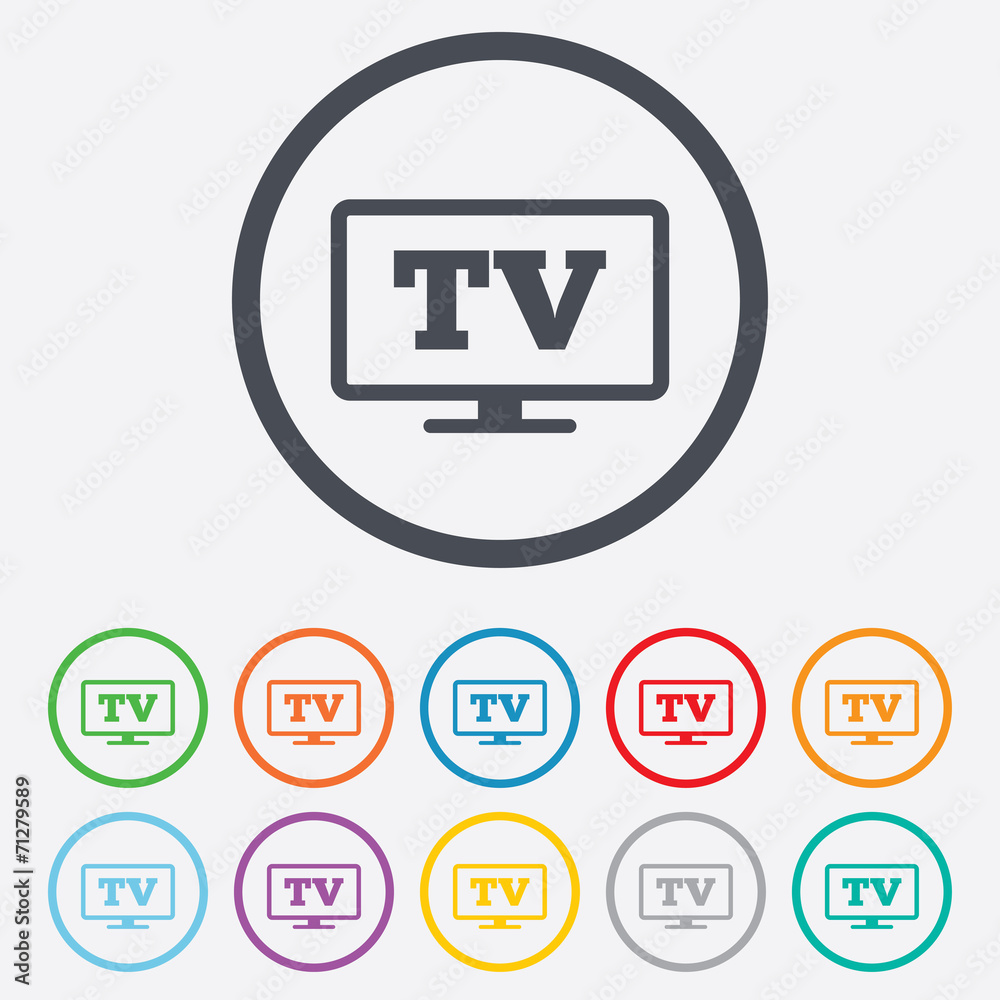Widescreen TV sign icon. Television set symbol. Widescreen TV sign icon. Television set symbol.