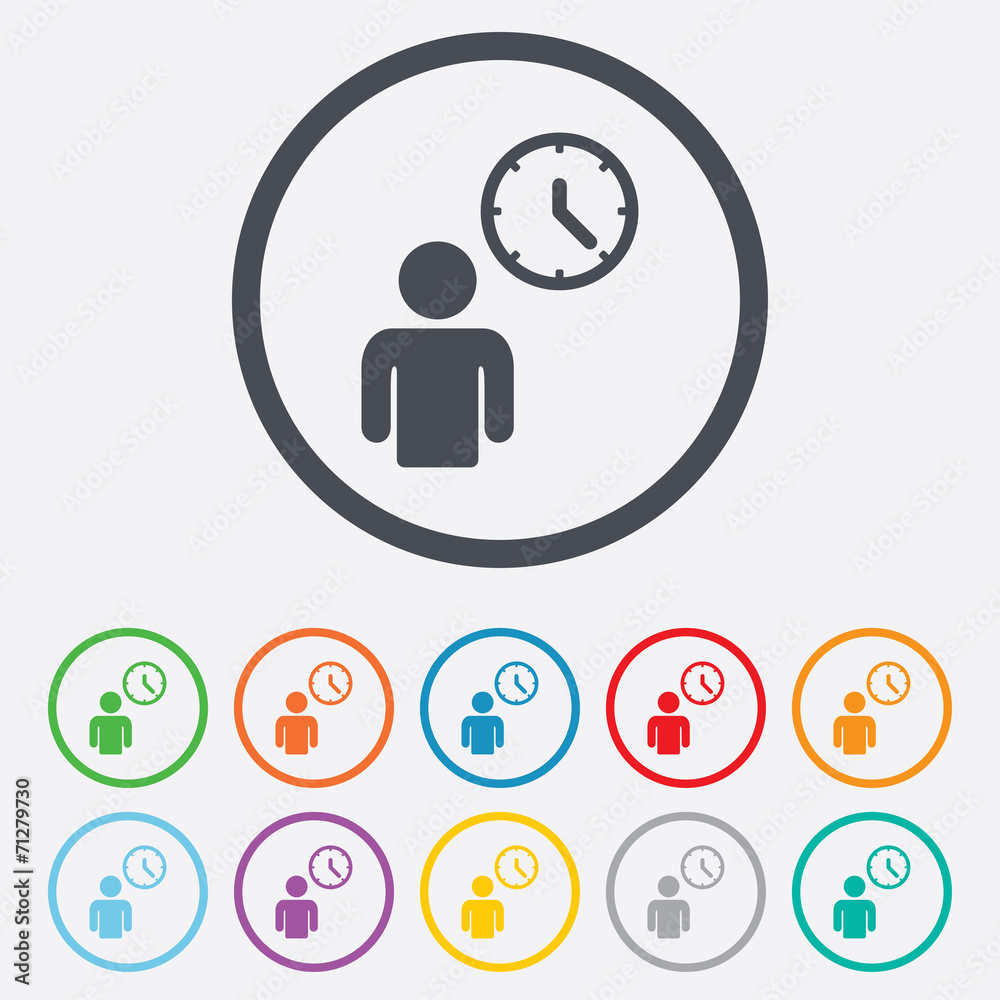 Person waiting sign icon. Time symbol. Person waiting sign icon. Time symbol.