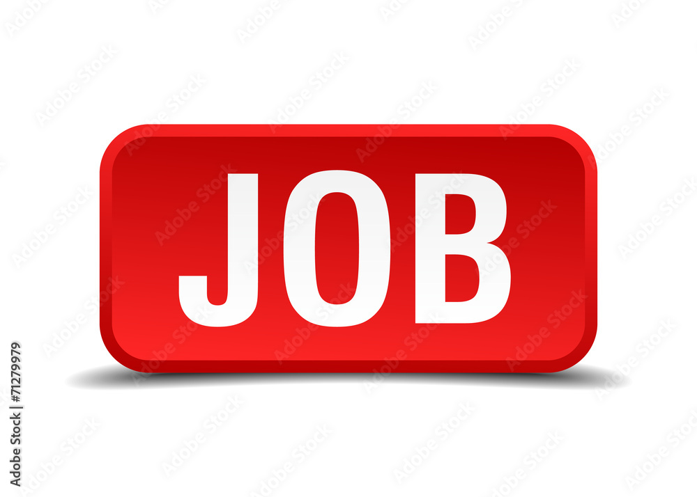 Job red 3d square button isolated on white Job red 3d square button isolated on white