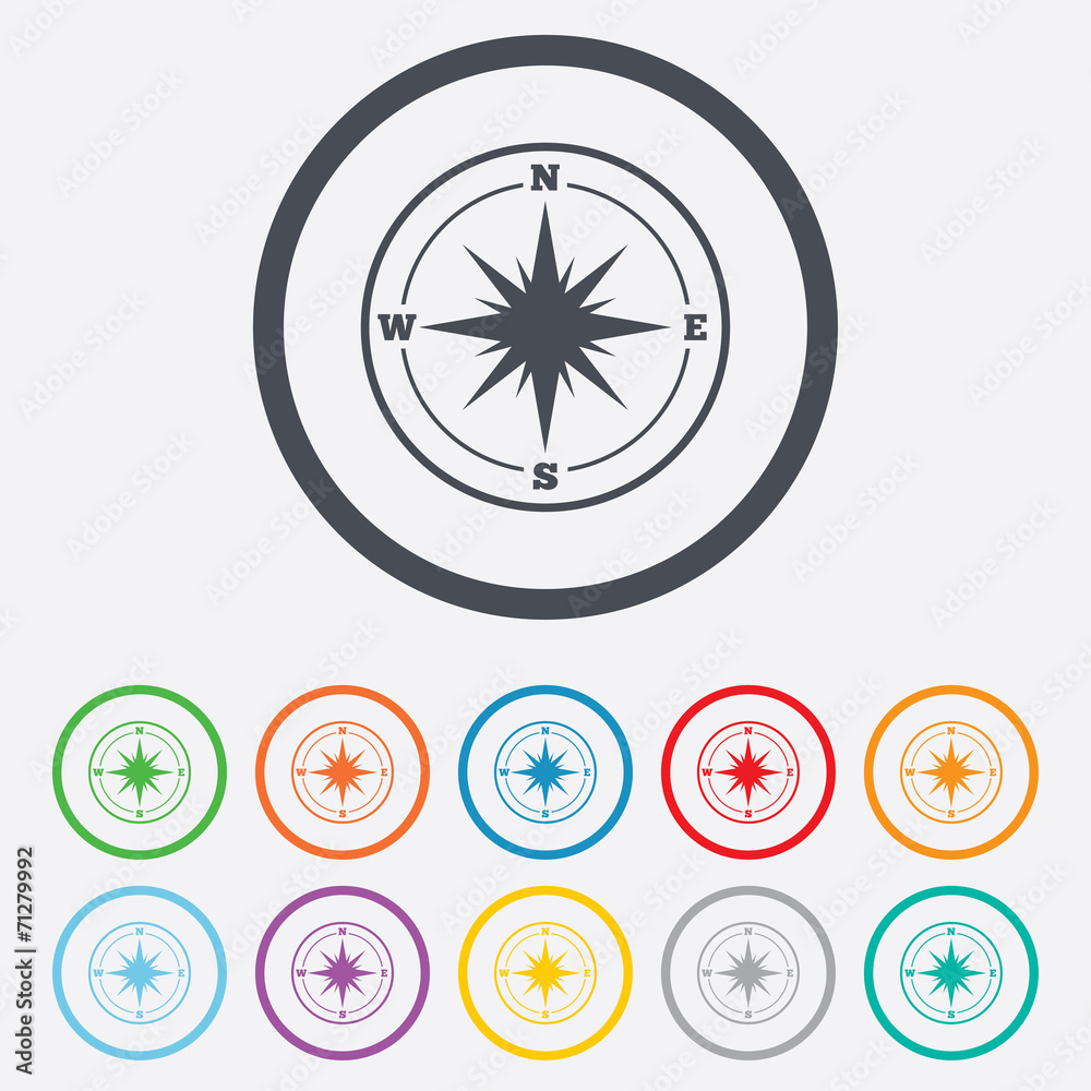 Compass sign icon. Windrose navigation symbol. Compass sign icon. Windrose navigation symbol.