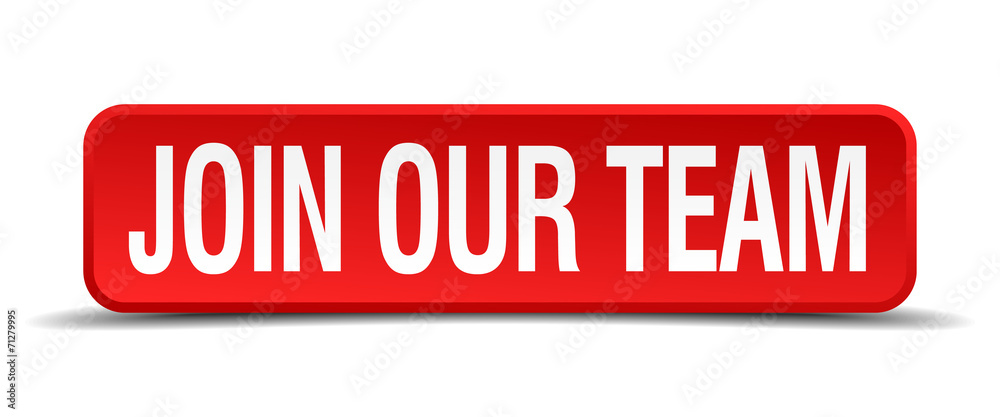 Join our team red 3d square button isolated on white Join our team red 3d square button isolated on white