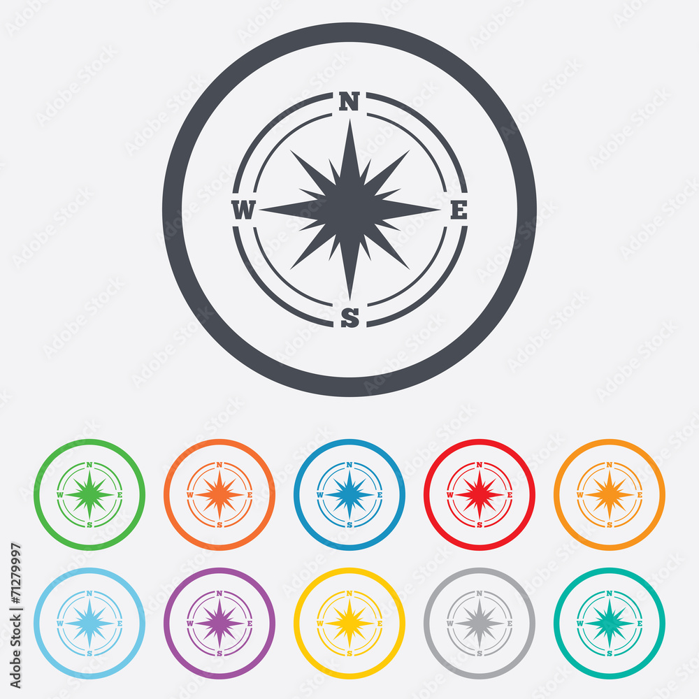 Compass sign icon. Windrose navigation symbol. Compass sign icon. Windrose navigation symbol.