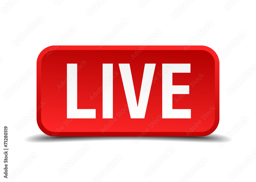 Live red 3d square button isolated on white Live red 3d square button isolated on white