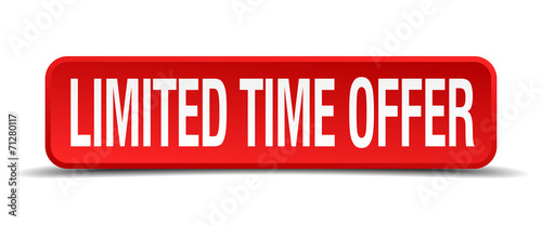 limited time offer red 3d square button isolated on white