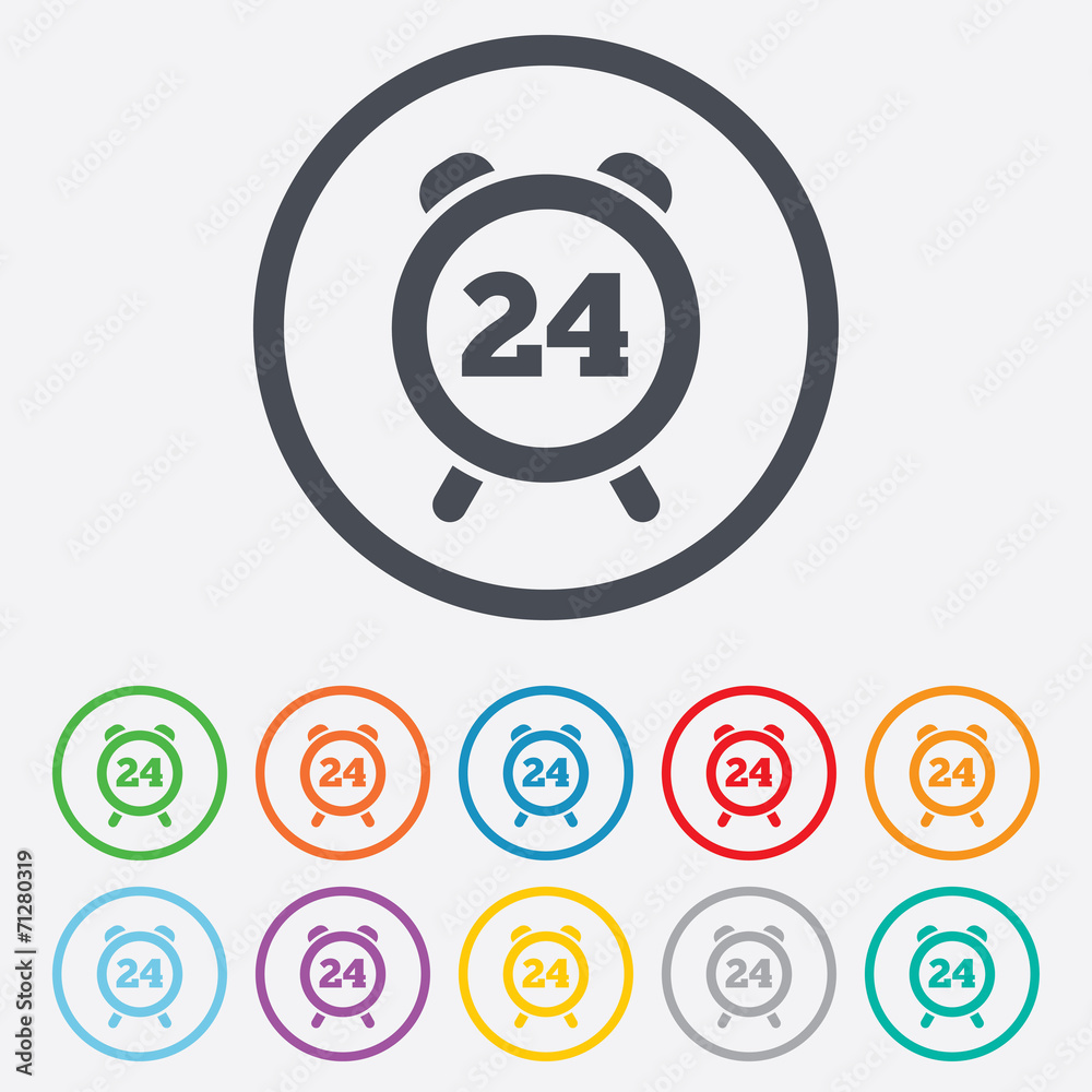 24 hours time sign icon. Clock alarm symbol. 24 hours time sign icon. Clock alarm symbol.