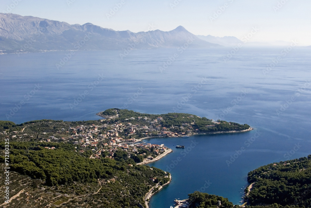 Aerial view of village Sumartin, Brac island in Croatia