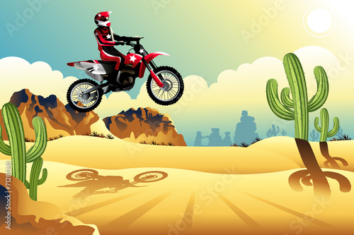 Motor cross rider in the desert