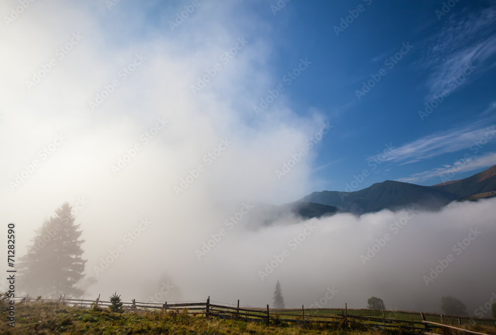 Fototapeta premium Dramatic clouds with mountain and tree