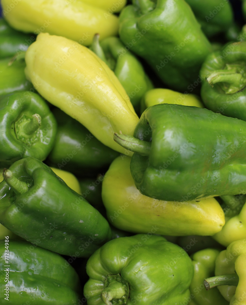 Heap of green and green peppers Heap of green and green peppers