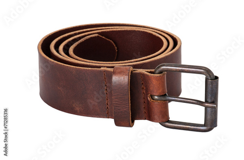 Natural Leather Belt. Isolated On White Background