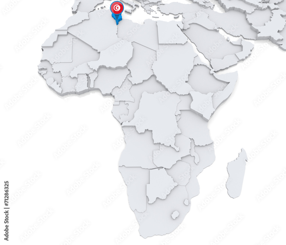 Obraz premium Tunisia on a map of Africa