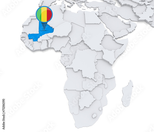 Mali on a map of Africa