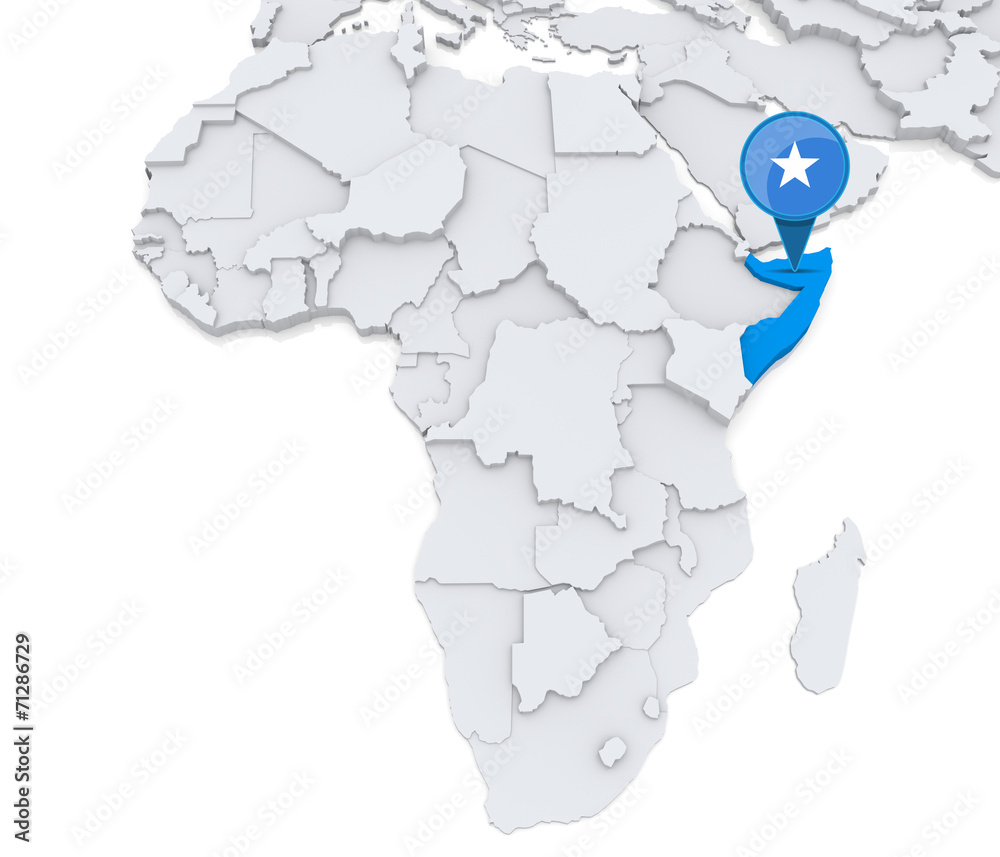 Somalia on a map of Africa