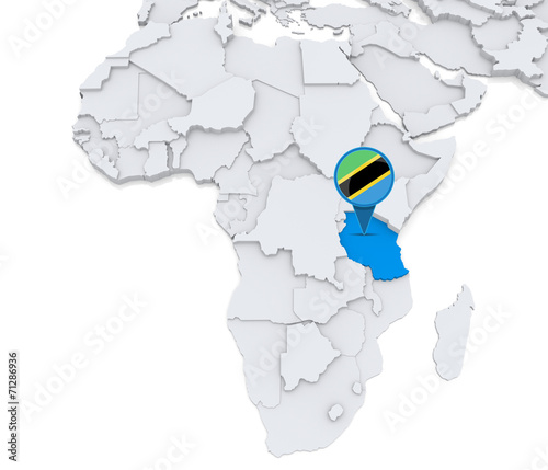 Tanzania on a map of Africa