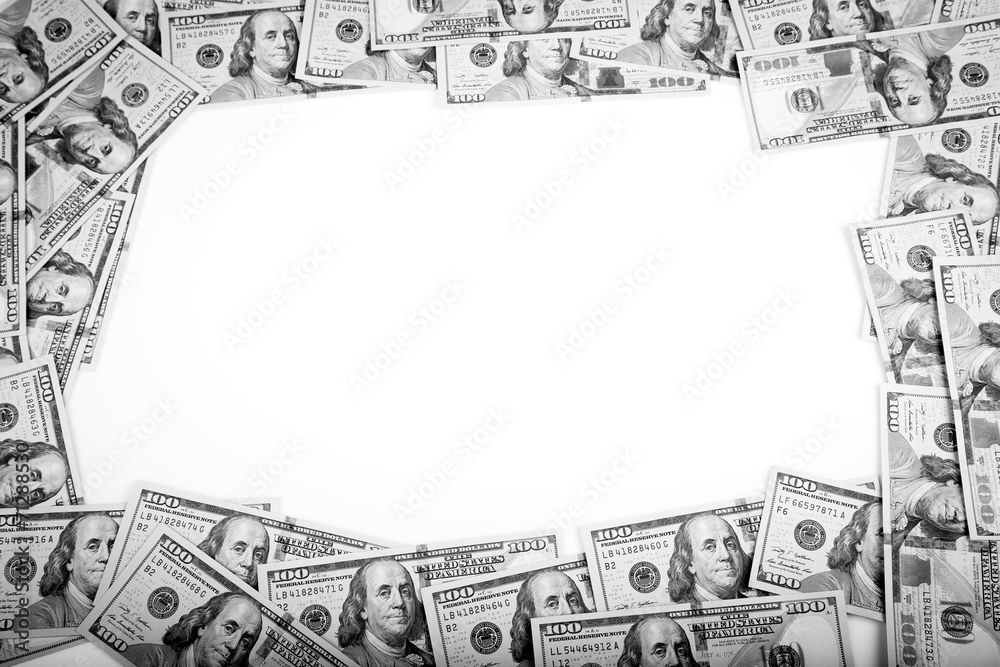 Fototapeta premium Frame of 100 dollars banknotes