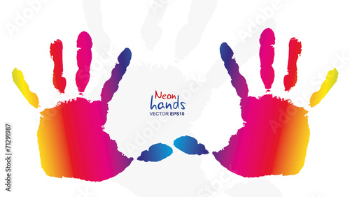 Detail imprint of colored hands, vector illustration on white