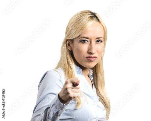 Headshot young business woman gesturing you get zero photo