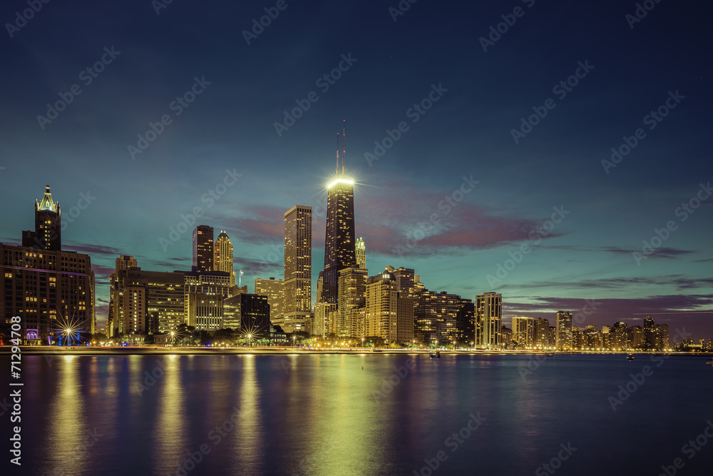 Chicago Downtown skyline by dusk