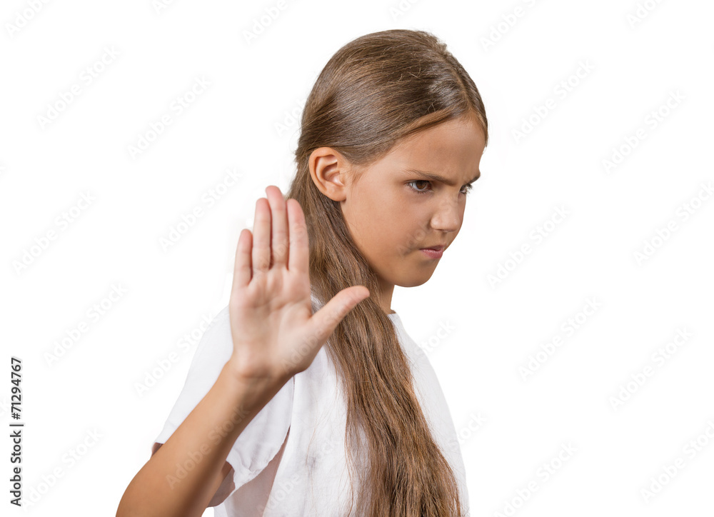 grumpy teenager girl with bad attitude talk to hand gesture grumpy teenager girl with bad attitude talk to hand gesture