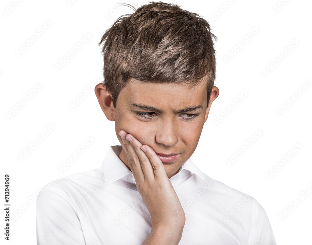 Headshot young man with sensitive tooth ache on white Headshot young man with sensitive tooth ache on white
