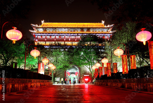 Night scene of South Gate of Xian city, China.