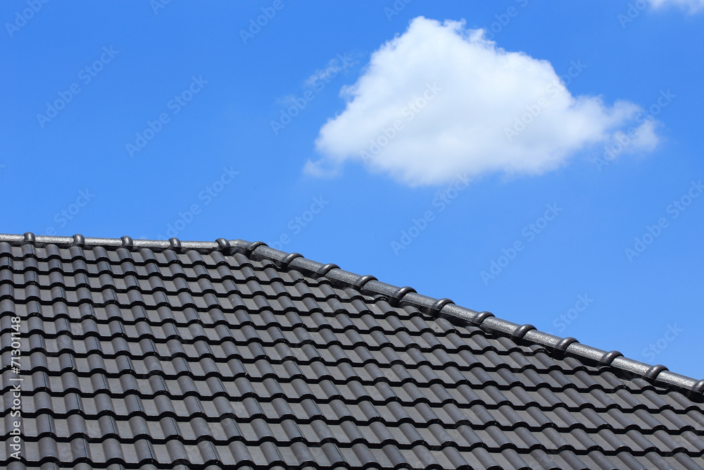 tile roof on a new house with blue sky tile roof on a new house with blue sky