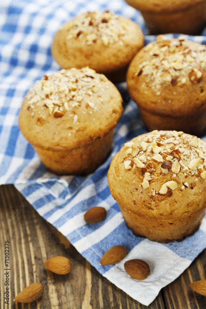 Homemade muffins with almonds