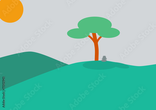 Landscape with tree and stone