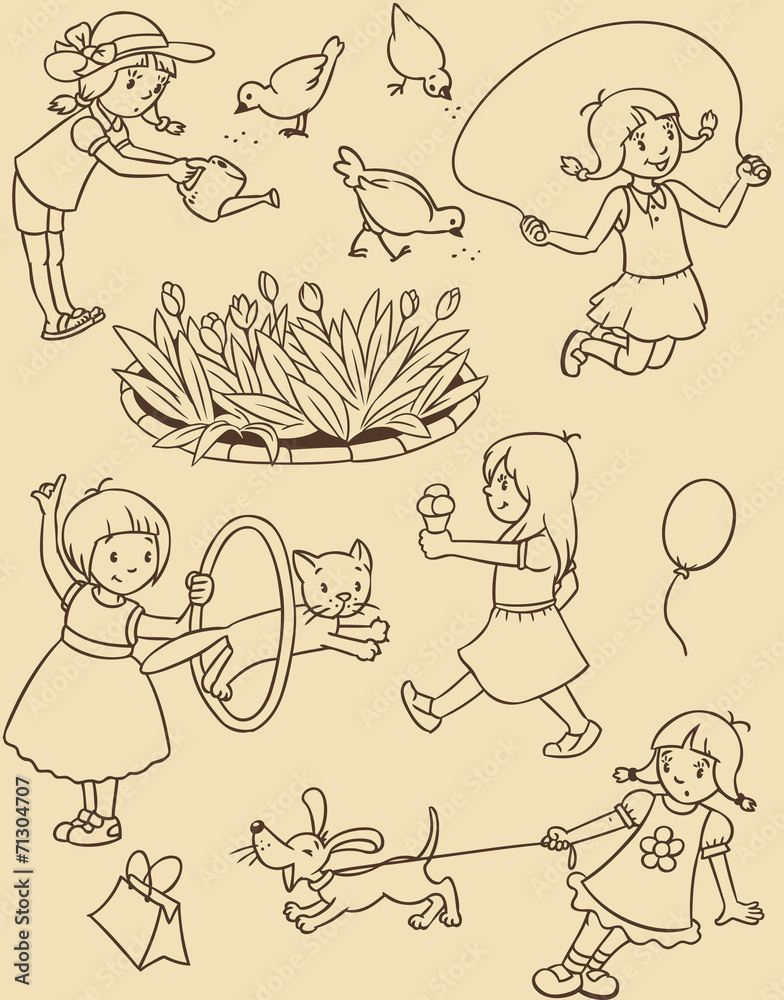 Seamless pattern with playing girls Seamless pattern with playing girls