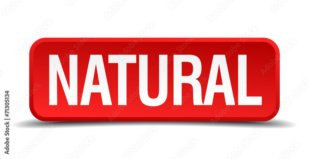 Natural red 3d square button isolated on white Natural red 3d square button isolated on white
