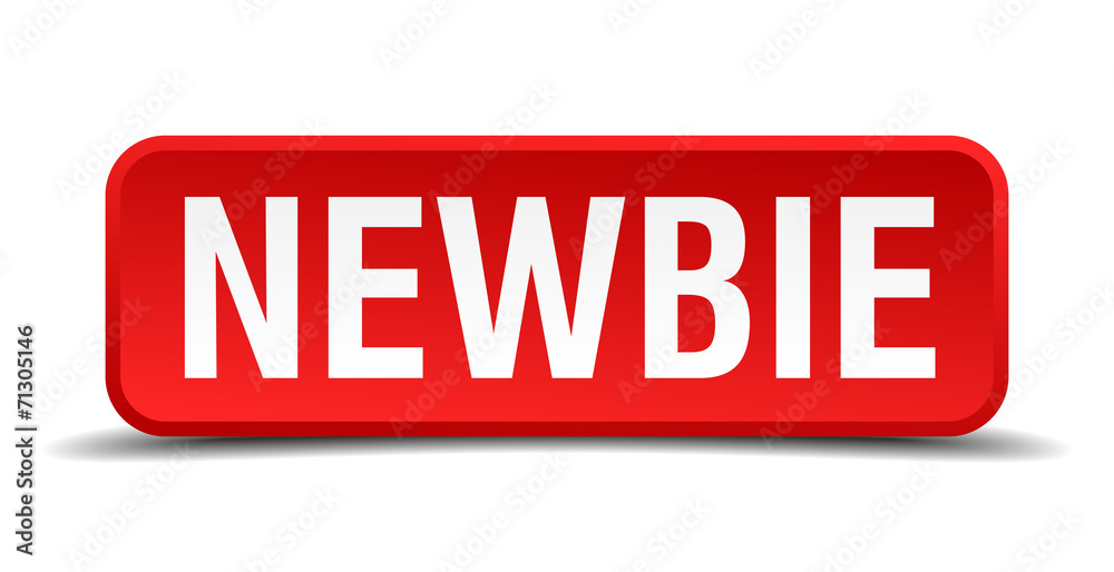 Newbie red 3d square button isolated on white Newbie red 3d square button isolated on white