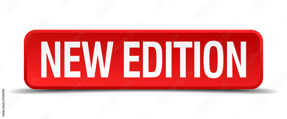 new edition red 3d square button isolated on white new edition red 3d square button isolated on white