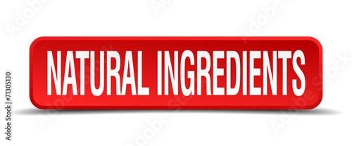 natural ingredients red 3d square button isolated on white