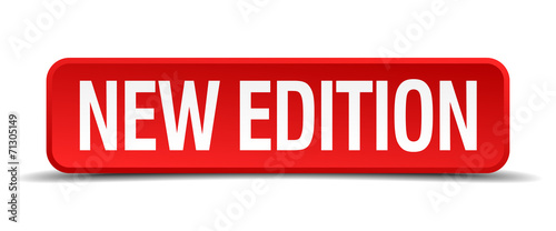 new edition red 3d square button isolated on white