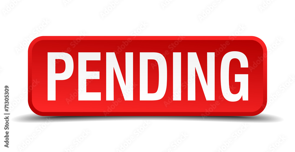 Pending red 3d square button isolated on white