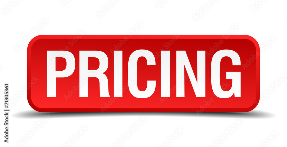 Pricing red 3d square button isolated on white Pricing red 3d square button isolated on white
