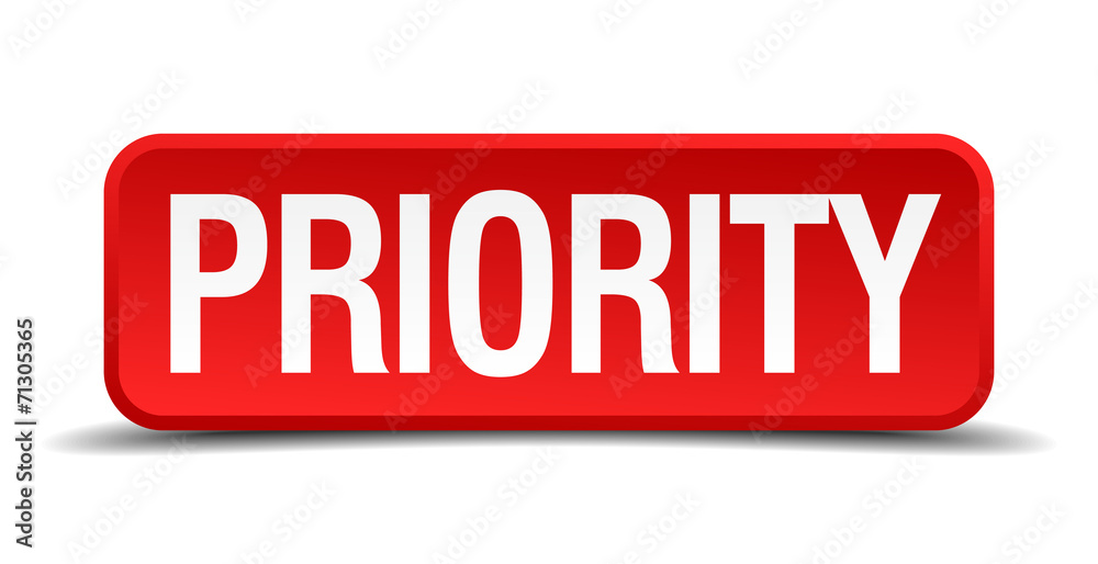 Priority red 3d square button isolated on white Priority red 3d square button isolated on white