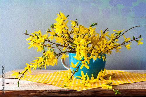 Принти на полотні Still life spring bouquet yellow forsythia