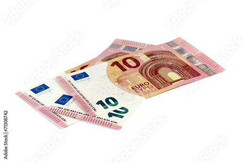 10-Euro-Banknoten übereinander liegend