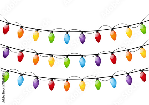 Color Christmas light bulbs on white