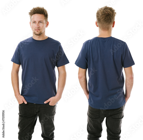 Man posing with blank navy blue shirt
