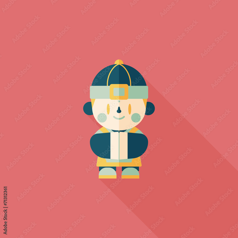 Chinese New Year boy flat icon with long shadow,eps10