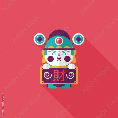 Chinese New Year flat icon with long shadow,eps10, God of wealth