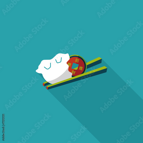Chinese New Year flat icon with long shadow,eps10, Coin wrapped