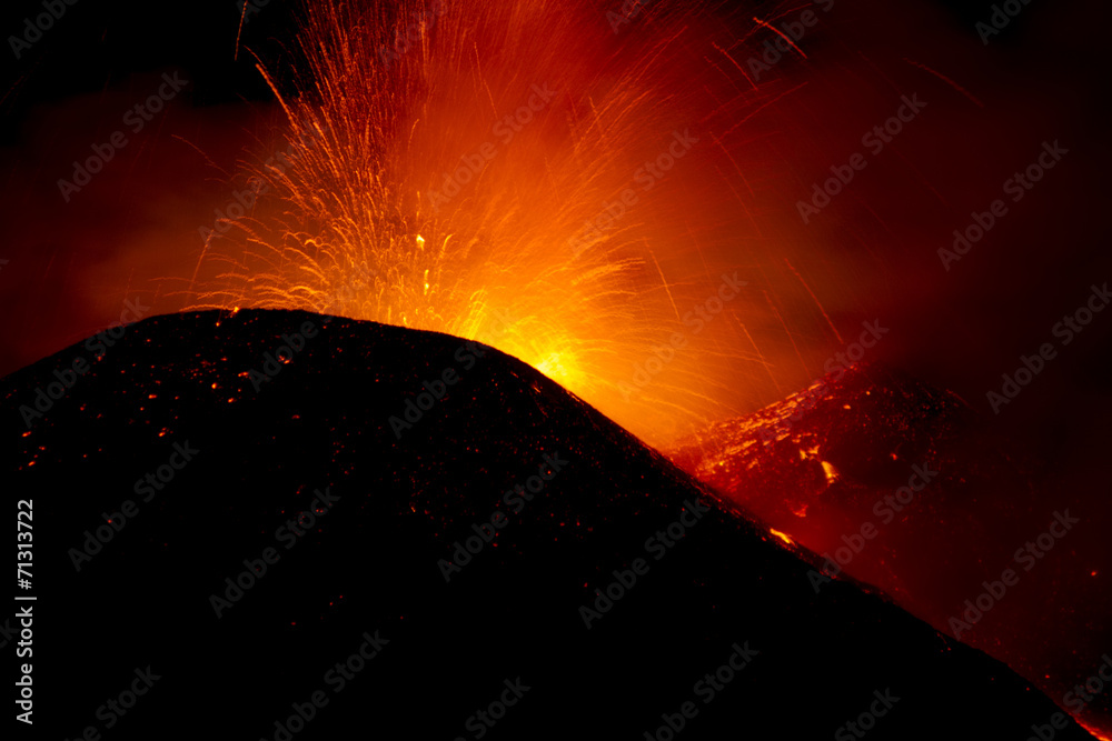 Volcano night. Etna eruption in April 2013