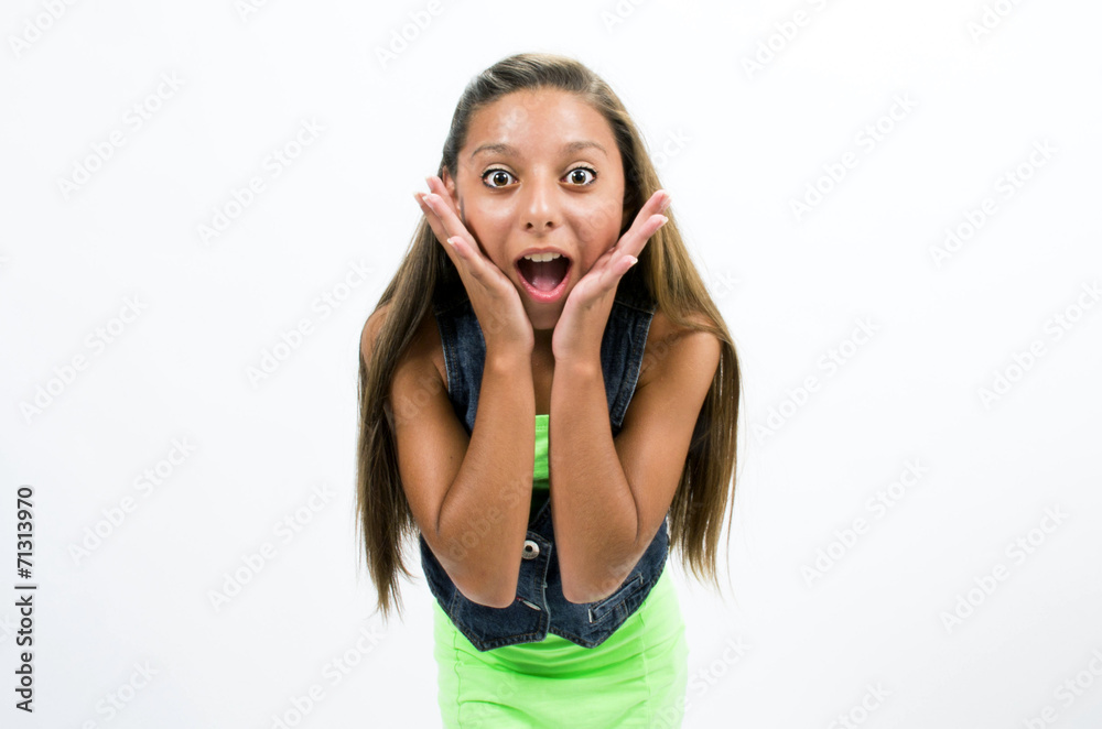 Girl posing in front of the camera with cheerful expressions Girl posing in front of the camera with cheerful expressions