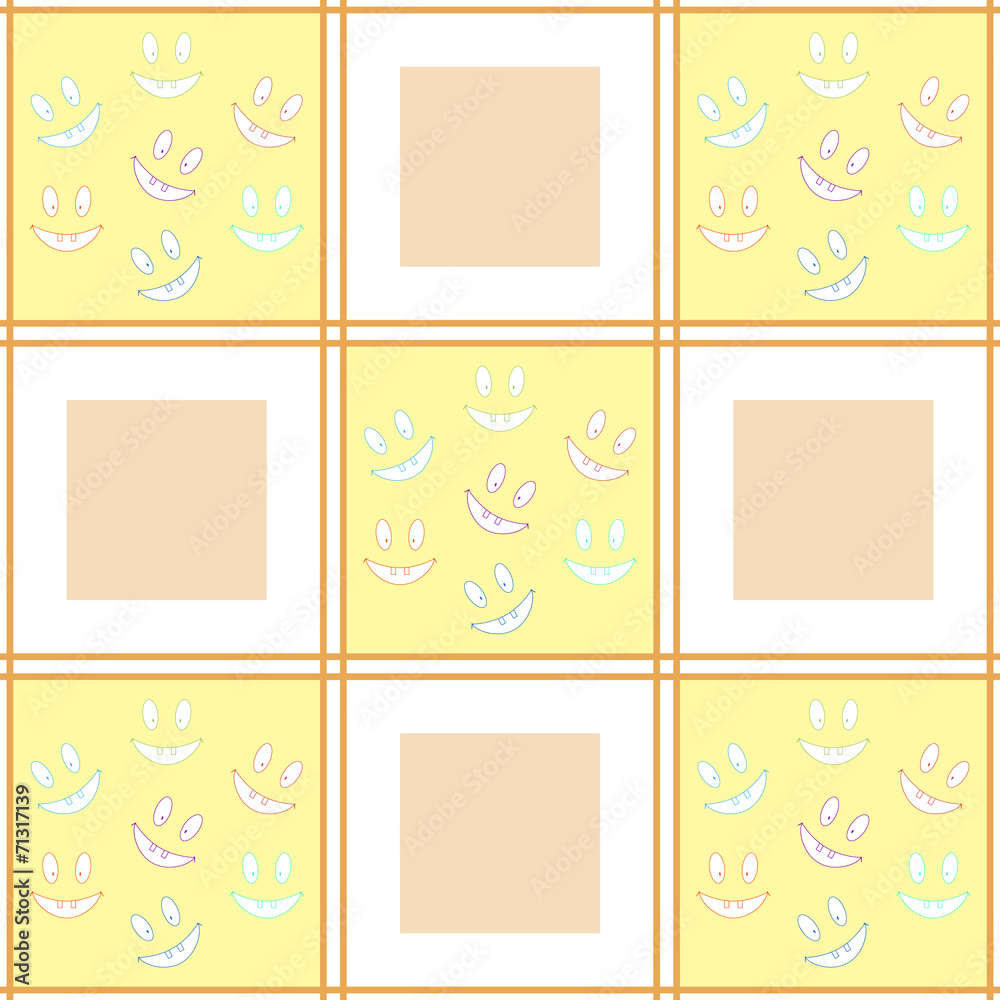 Cheerful checkered seamless pattern with laughing toothy smileys