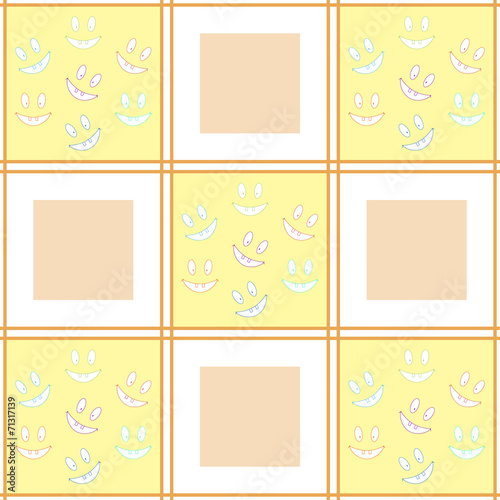 Cheerful checkered seamless pattern with laughing toothy smileys