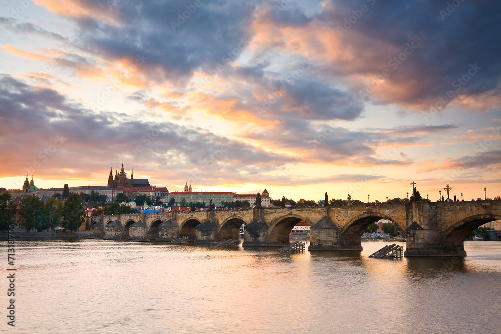 Charles Bridge and the old town in Prague.